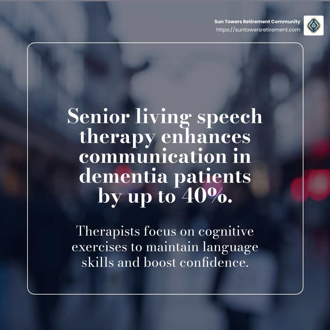 Dementia affects communication skills - Senior living speech therapy infographic simple-stat-blurry-bg