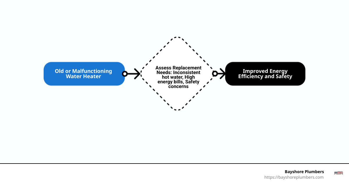 Infographic about water heater replacement, energy efficiency, and safety concerns - water heater installation infographic flowmap_simple