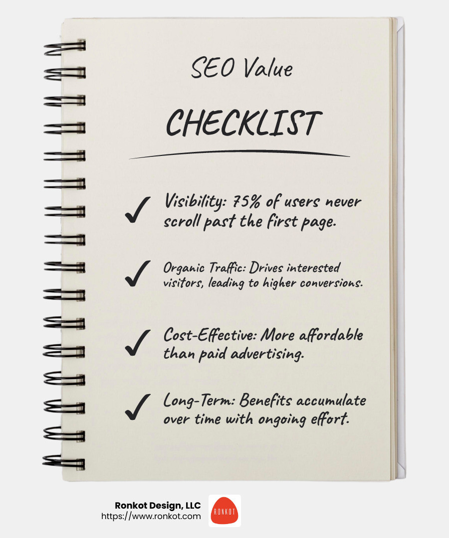 SEO value for small businesses - best seo for small business infographic checklist-notebook