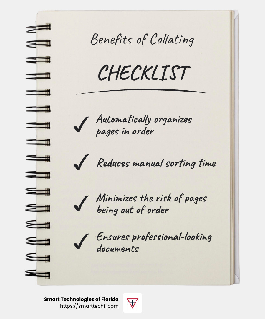 Collate Printing: The Key to Organized Documents 2 Time-saving benefits of collating - what is the meaning of collate in printing infographic checklist-notebook