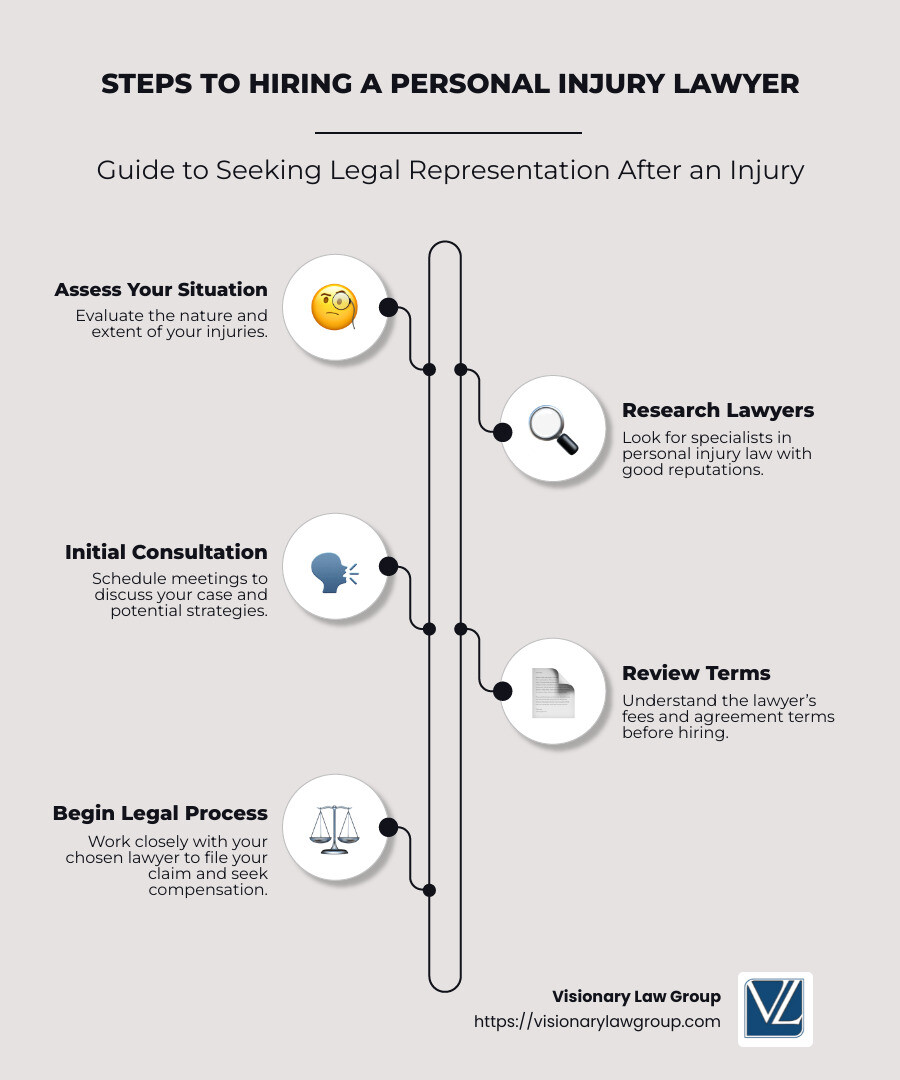 Overview of Personal Injury Lawyer Services - claim injury lawyer personal infographic infographic-line-5-steps-neat_beige