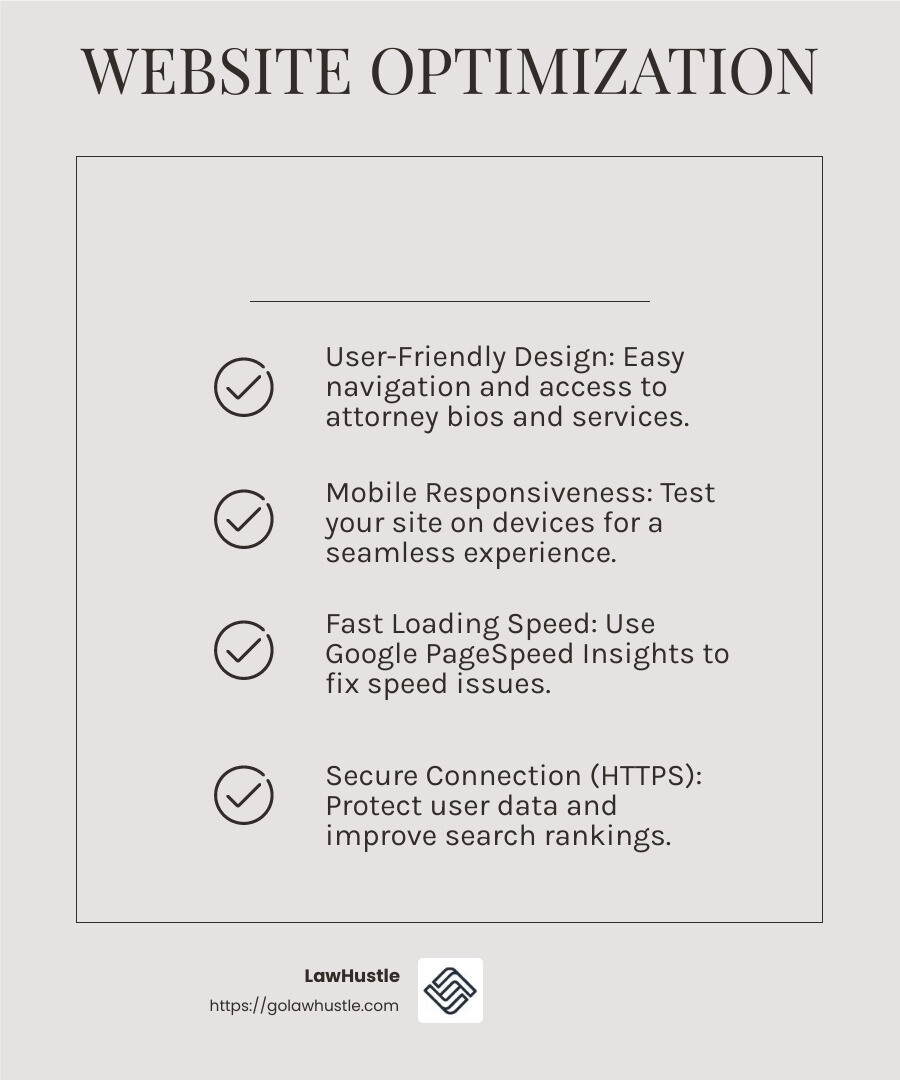 Fast loading speeds are critical for keeping users engaged and improving search rankings. - seo for family lawyers infographic checklist-light-beige