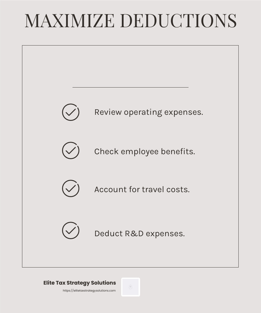R&D expenses can lead to significant tax savings. - corporate tax strategies infographic checklist-light-beige