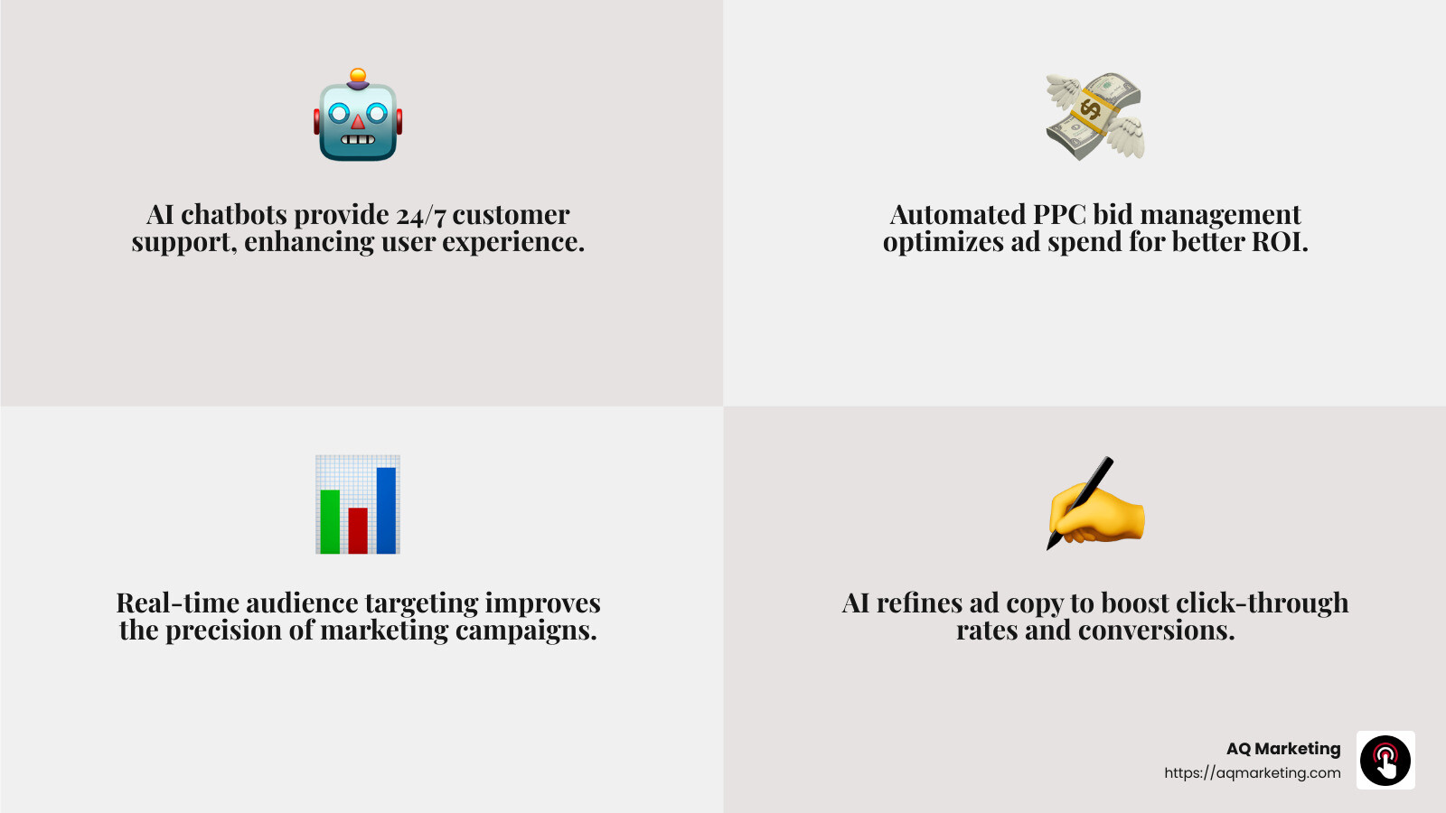 AI optimizes PPC campaigns for better results. - Benefits of using AI in Digital Marketing infographic 4_facts_emoji_grey AI optimizes PPC campaigns for better results. - Benefits of using AI in Digital Marketing infographic 4_facts_emoji_grey