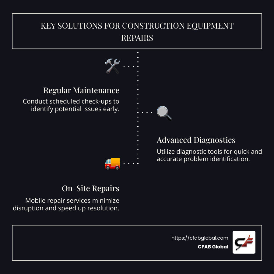 Detailed infographic on construction equipment repairs - construction equipment repairs infographic infographic-line-3-steps-dark