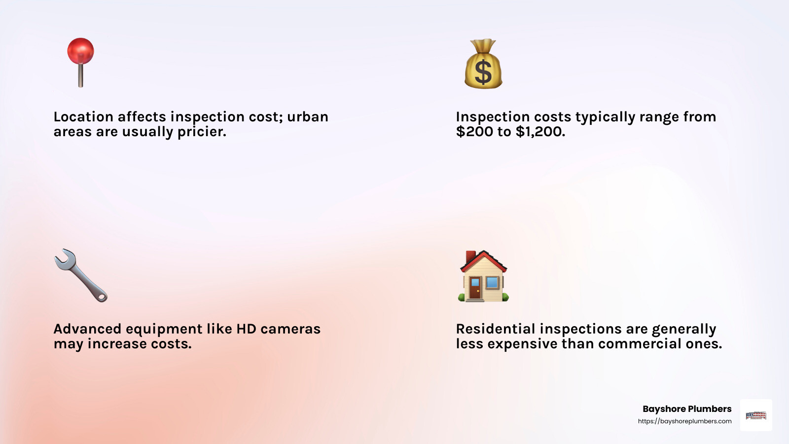 Inspection Cost Factors - sewer drain camera inspection infographic 4_facts_emoji_light-gradient