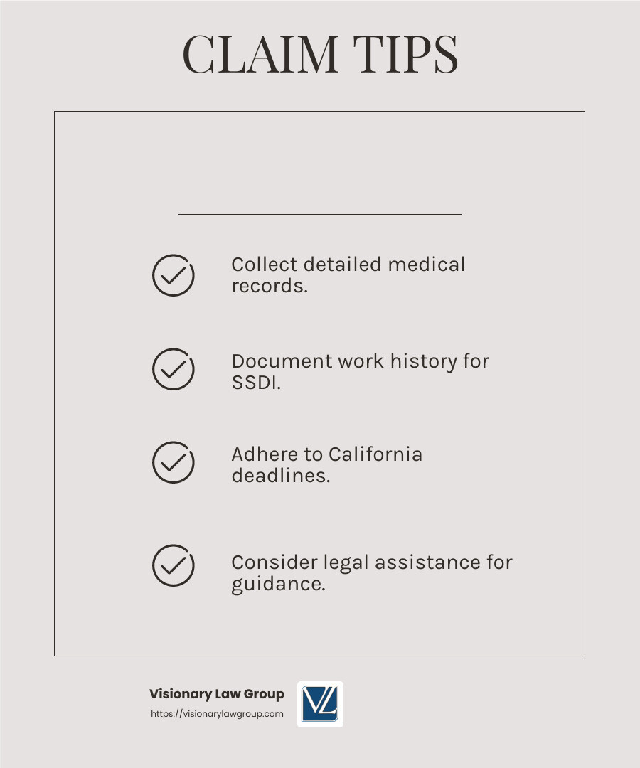 Understanding the importance of legal assistance in disability claims - how to claim permanent disability infographic checklist-light-beige