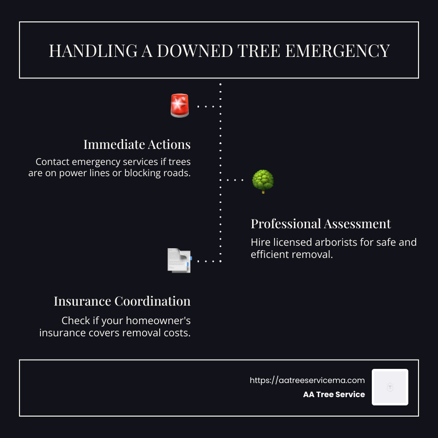 Steps to Handle a Downed Tree Emergency - downed tree removal near me infographic infographic-line-3-steps-dark