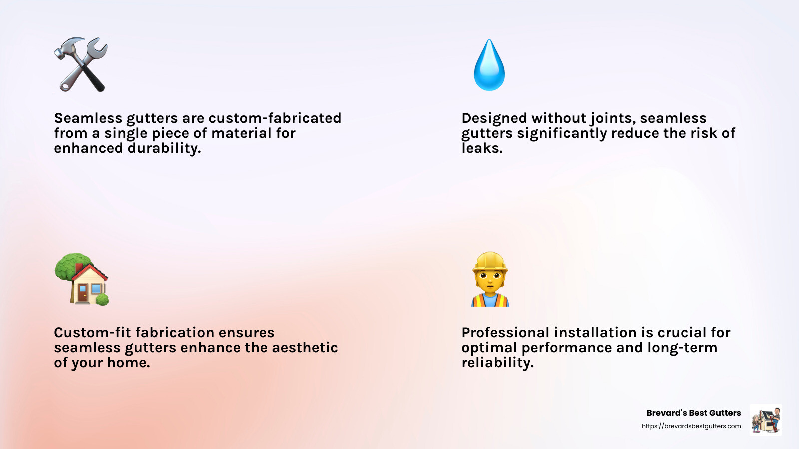 Durability and Leak Prevention Benefits of Seamless Gutters - rain drain seamless gutters infographic 4_facts_emoji_light-gradient
