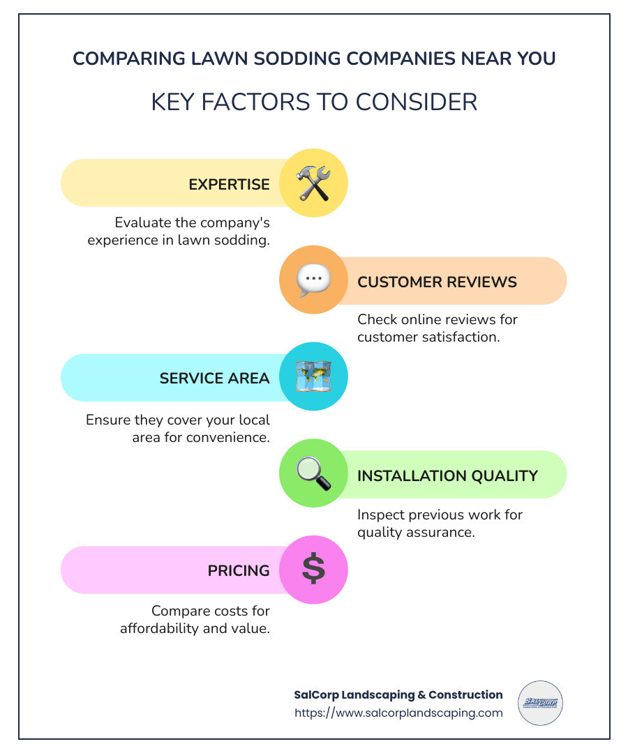 Comparing Lawn Sodding Companies Near You - Infographic showing SalCorp's advantages in expertise and customer satisfaction - lawn sodding companies near me infographic infographic-line-5-steps-colors