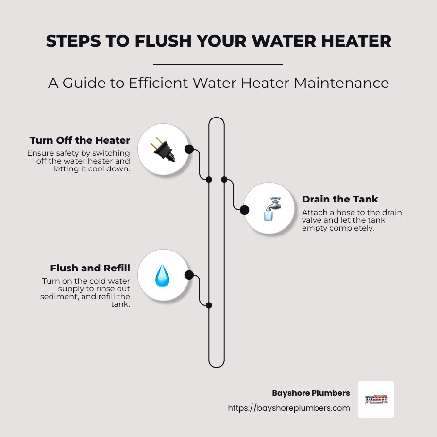 Steps to flush your water heater - Water heater flushing service infographic infographic-line-3-steps-neat_beige