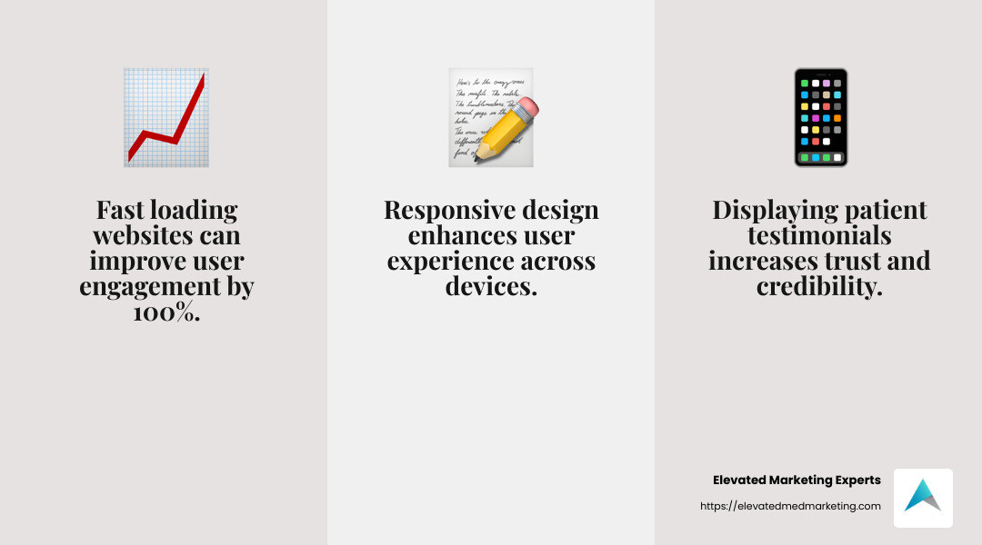 Patient testimonials and high-quality images are crucial in building trust with potential patients. - surgeon website design infographic 3_facts_emoji_grey