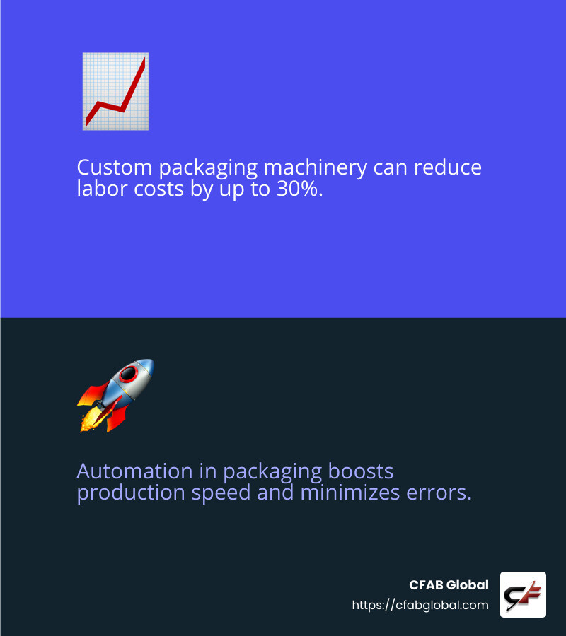 Stat: Custom packaging machinery can reduce labor costs by up to 30% - custom packaging machinery infographic 2_facts_emoji_blue