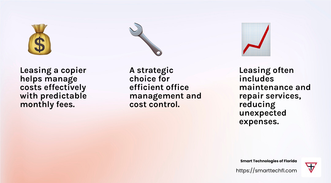 Leasing Cost Benefits - copier leasing daytona beach infographic 3_facts_emoji_light-gradient