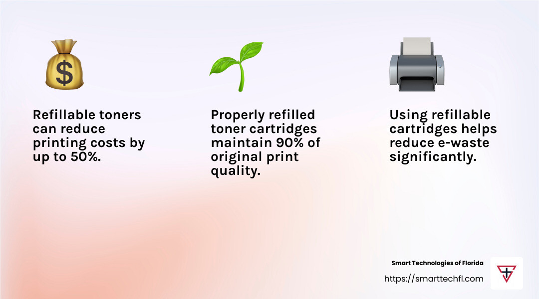 Understanding the impact of refillable toner on print quality - laser printer refillable toner infographic 3_facts_emoji_light-gradient
