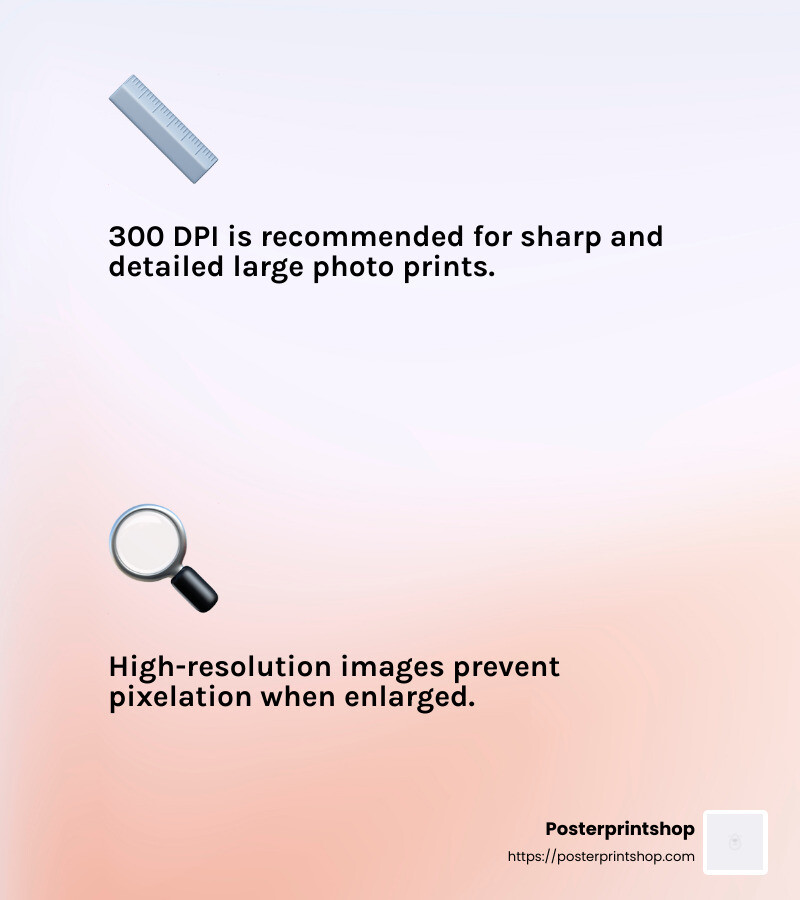 300 DPI is the standard for high-quality prints. - large prints of photos infographic 2_facts_emoji_light-gradient