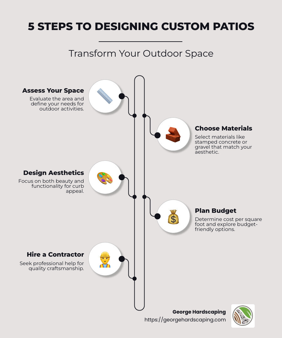 Infographic illustrating 5-step process for designing custom patios - custom patios infographic infographic-line-5-steps-neat_beige
