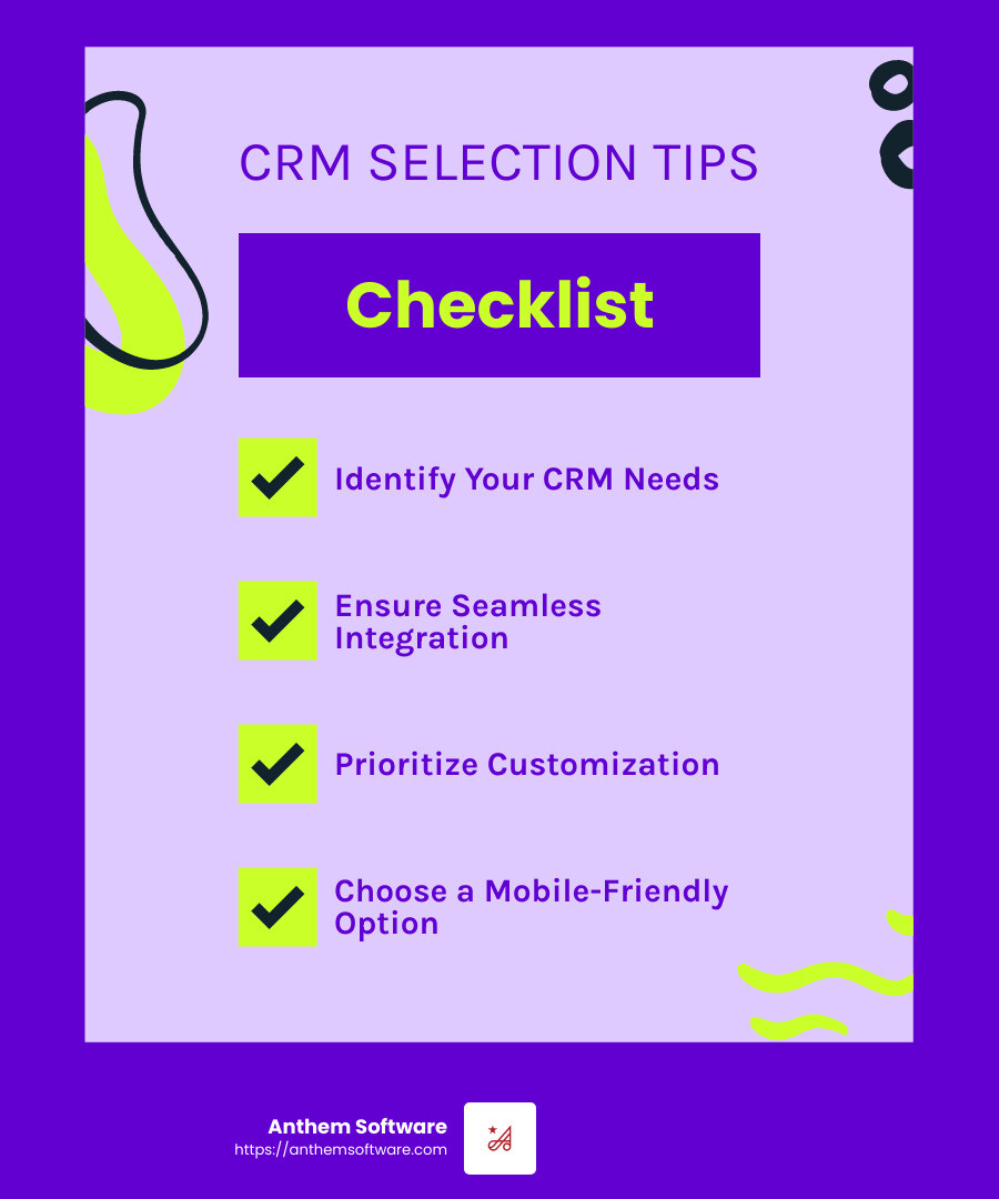 CRM mobile-friendly benefits - do small businesses need crm software infographic checklist-fun-neon