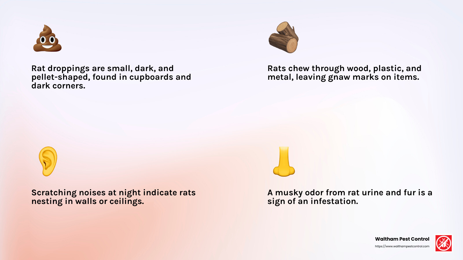 Rats can cause significant damage and health risks if not addressed promptly. - get rid of rats at home infographic 4_facts_emoji_light-gradient