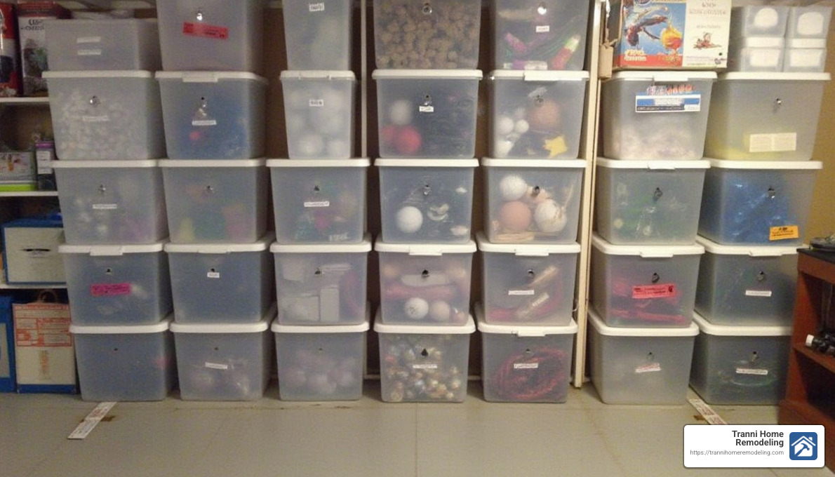 Smart Storage: Best Basement Storage Solutions to Organize Your Space 2 Organized storage using clear totes and labeled drawers - Basement storage solutions