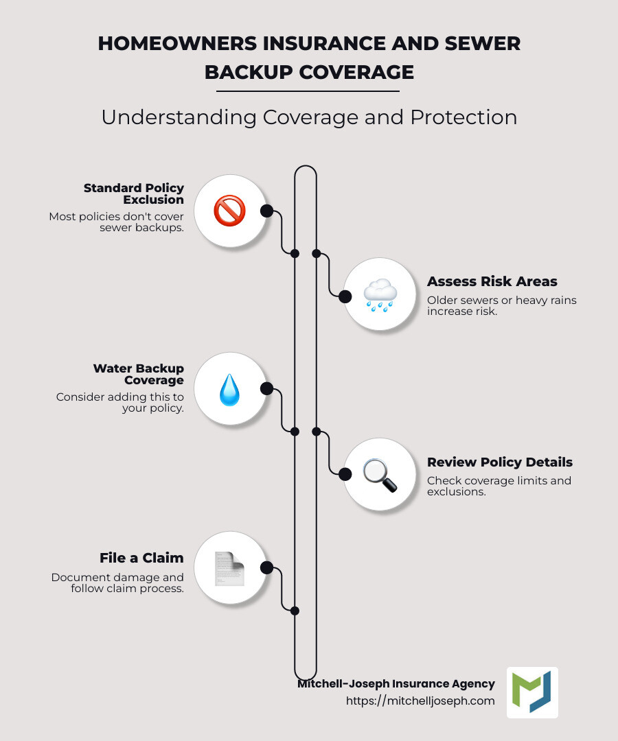 Sewer Backup Coverage Options and Benefits - does homeowners insurance cover water damage from sewer backup infographic infographic-line-5-steps-neat_beige