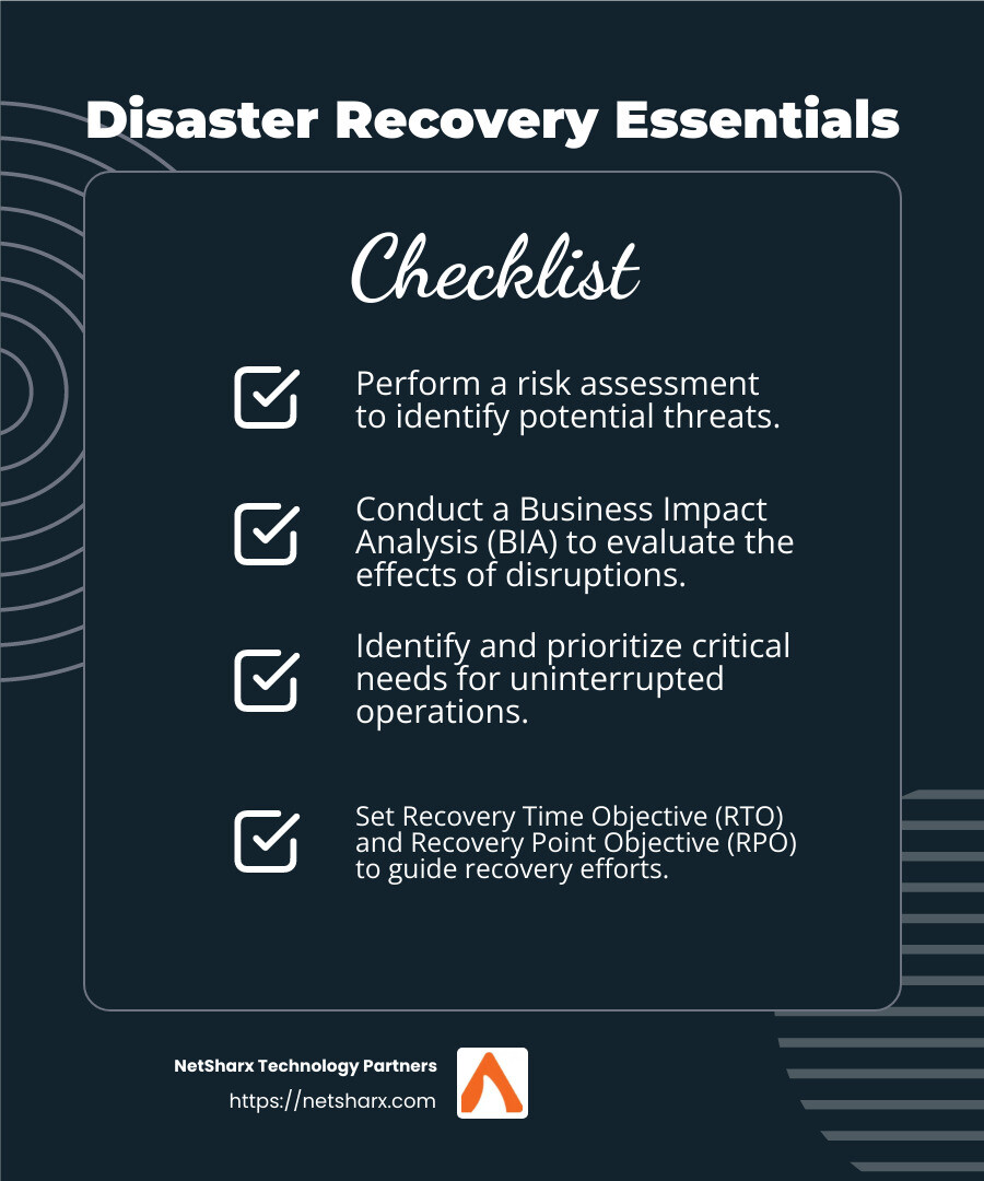 Recovery Time Objective and Recovery Point Objective Infographic - disaster recovery planning infographic checklist-dark-blue