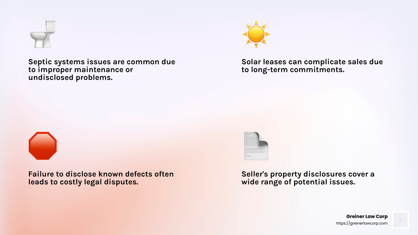 Common issues in real estate transactions - Riverside real estate law infographic 4_facts_emoji_light-gradient