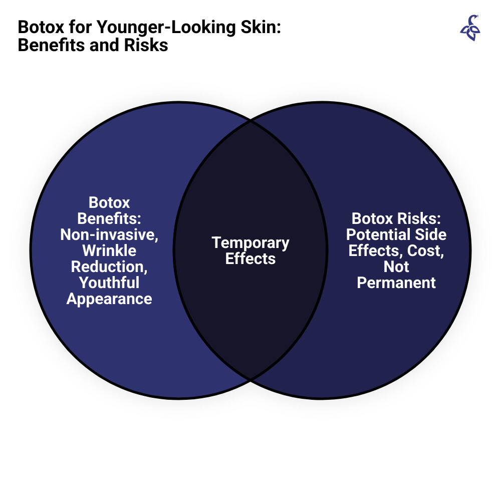 Infographic: Botox Benefits - Smooths Wrinkles, Non-Invasive, Quick Procedure - Botox for younger-looking skin infographic venn_diagram