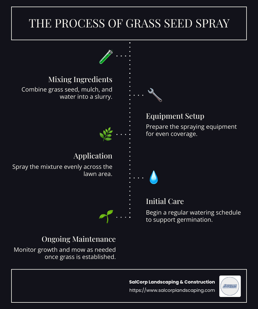 Grass seed spray method infographic: overview, benefits, quick results - grass seed spray infographic infographic-line-5-steps-dark