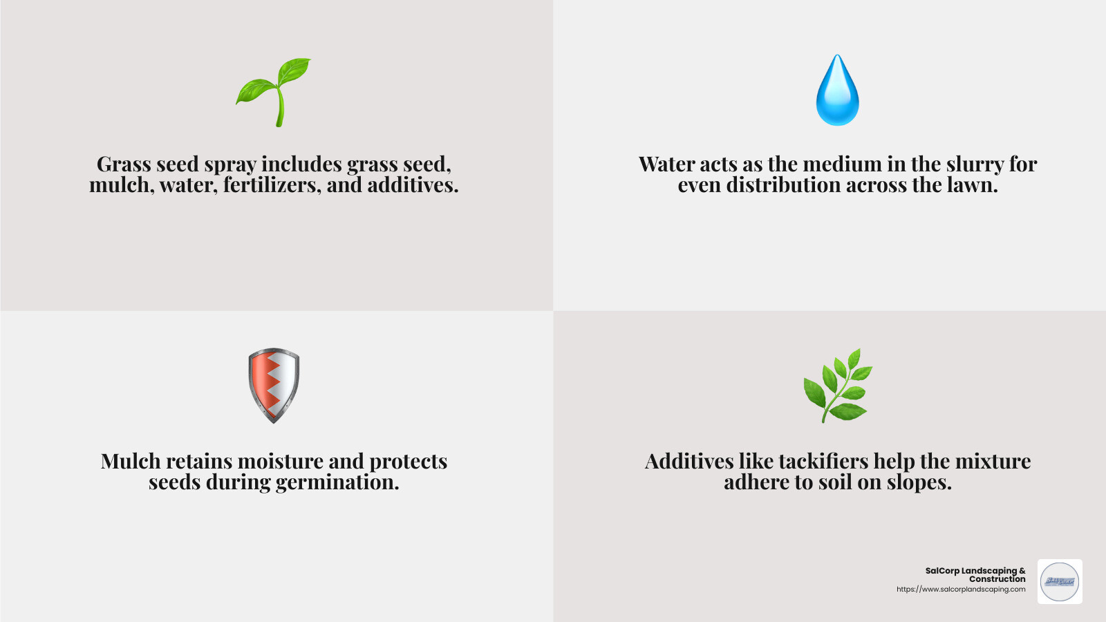 Components of Grass Seed Spray - grass seed spray infographic 4_facts_emoji_grey
