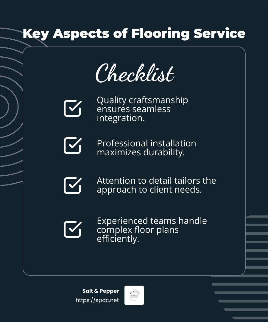 Professional installation ensures precision and longevity. - flooring service infographic checklist-dark-blue