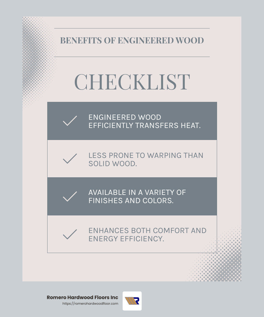 Description of quote or stat - engineered wood with underfloor heating infographic checklist-light-blue-grey