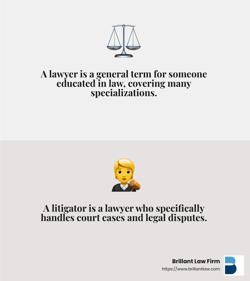 Litigator vs. Lawyer - Litigation Attorney Services infographic 2_facts_emoji_grey