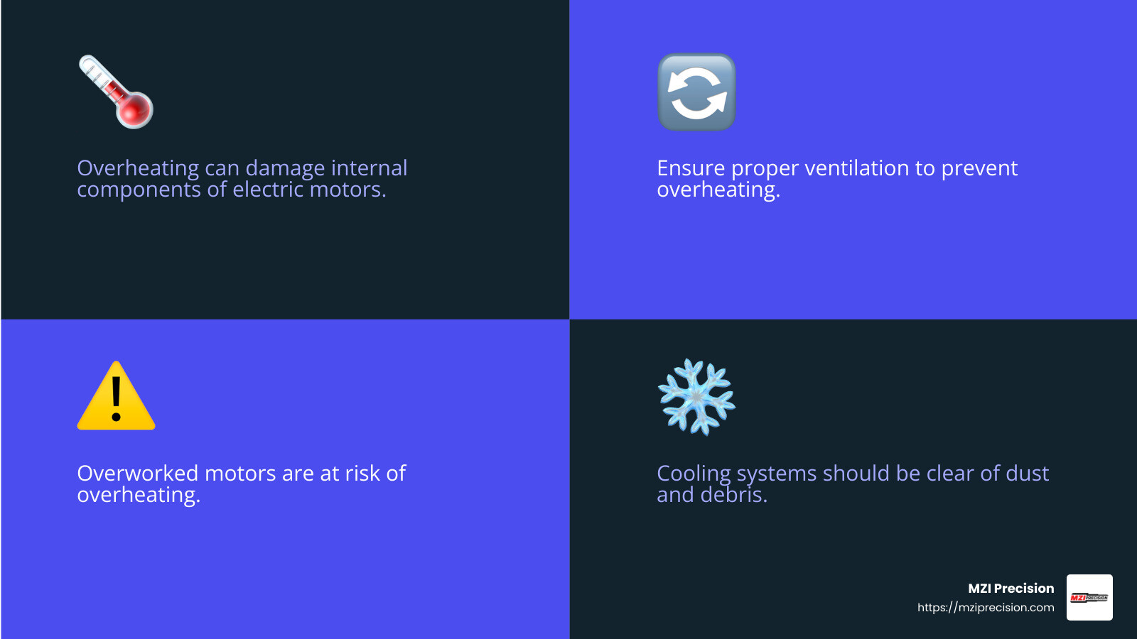 Overheating motor infographic - Electrical motor troubleshooting infographic 4_facts_emoji_blue