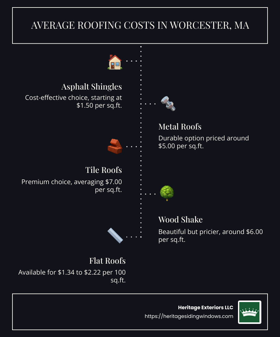 infographic showing average roofing prices per square foot - average price per sq roofing in worcester ma infographic infographic-line-5-steps-dark