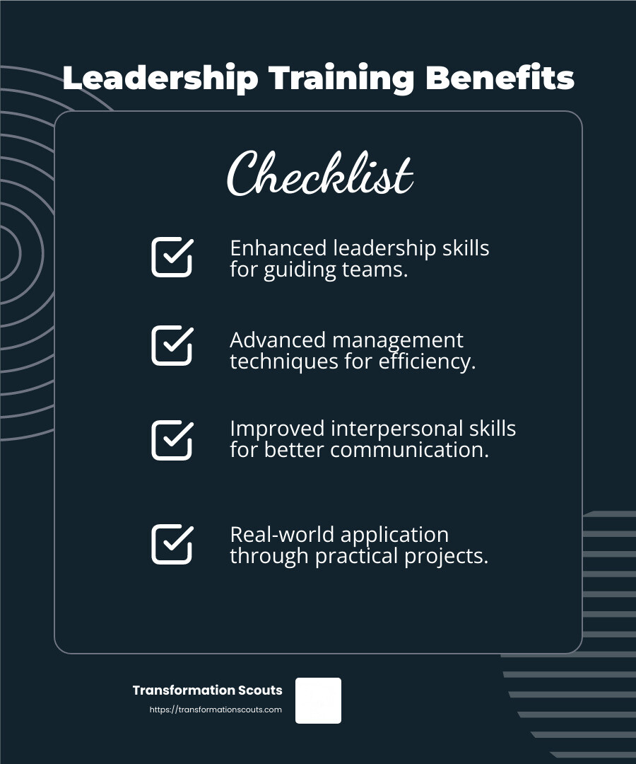 Leadership Training Benefits - Leadership training Zurich infographic checklist-dark-blue