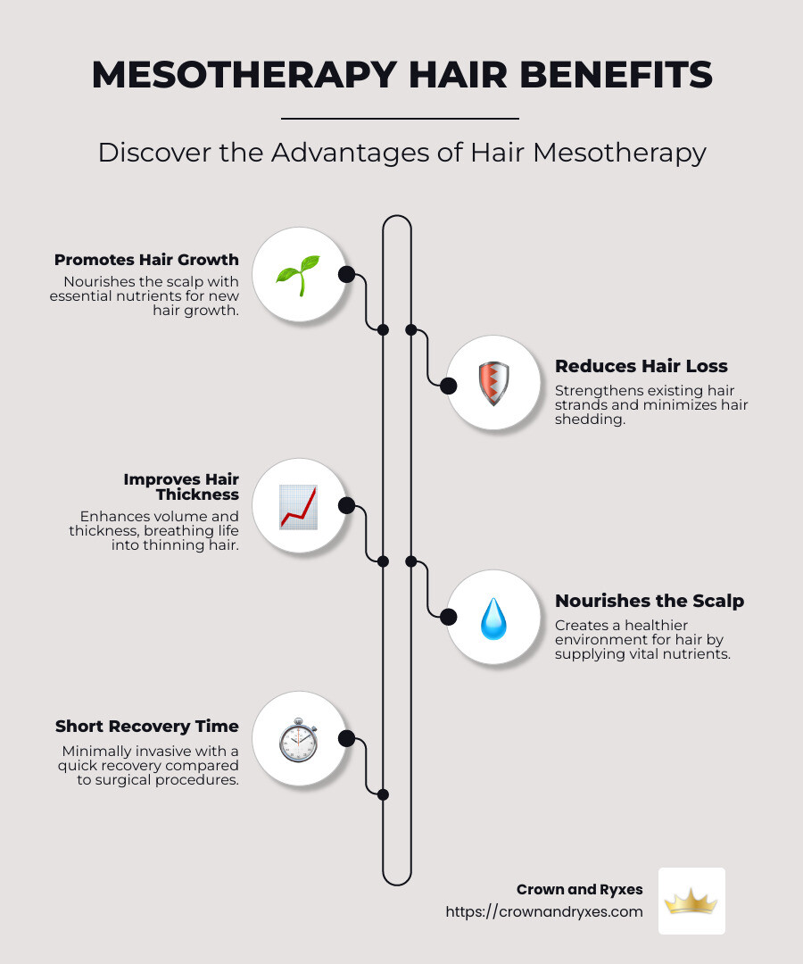 Mesotherapy hair benefits infographic showing nutrient injection and results timeline - mesotherapy hair benefits infographic infographic-line-5-steps-neat_beige