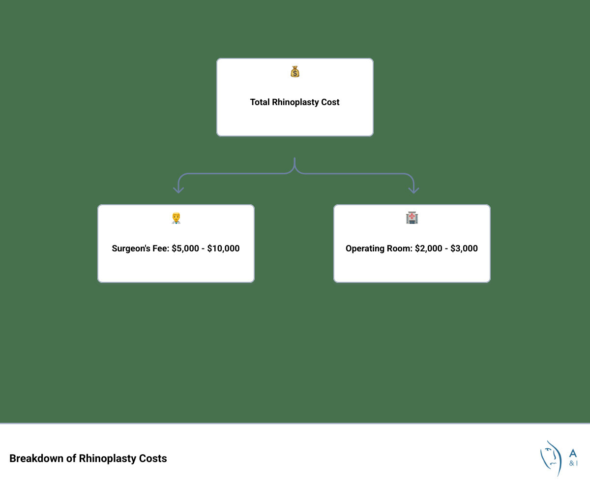 The Price of Perfection: Understanding the Average Cost of Rhinoplasty 1 Detailed breakdown of typical rhinoplasty costs, including surgeon's fee, operating room fee, and anesthesia cost, showcased in a clear and concise manner with average cost ranges - average cost of rhinoplasty infographic hierarchy