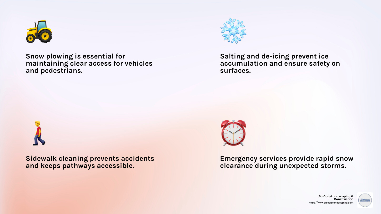 Emergency snow removal services ensure minimal business disruption during unexpected storms.