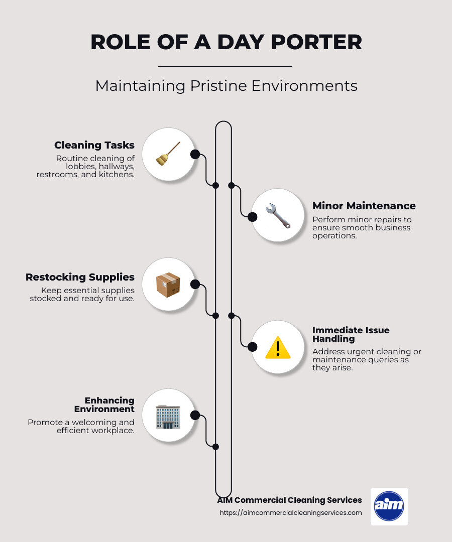 detailed infographic on day porter tasks and benefits - day porter infographic infographic-line-5-steps-neat_beige