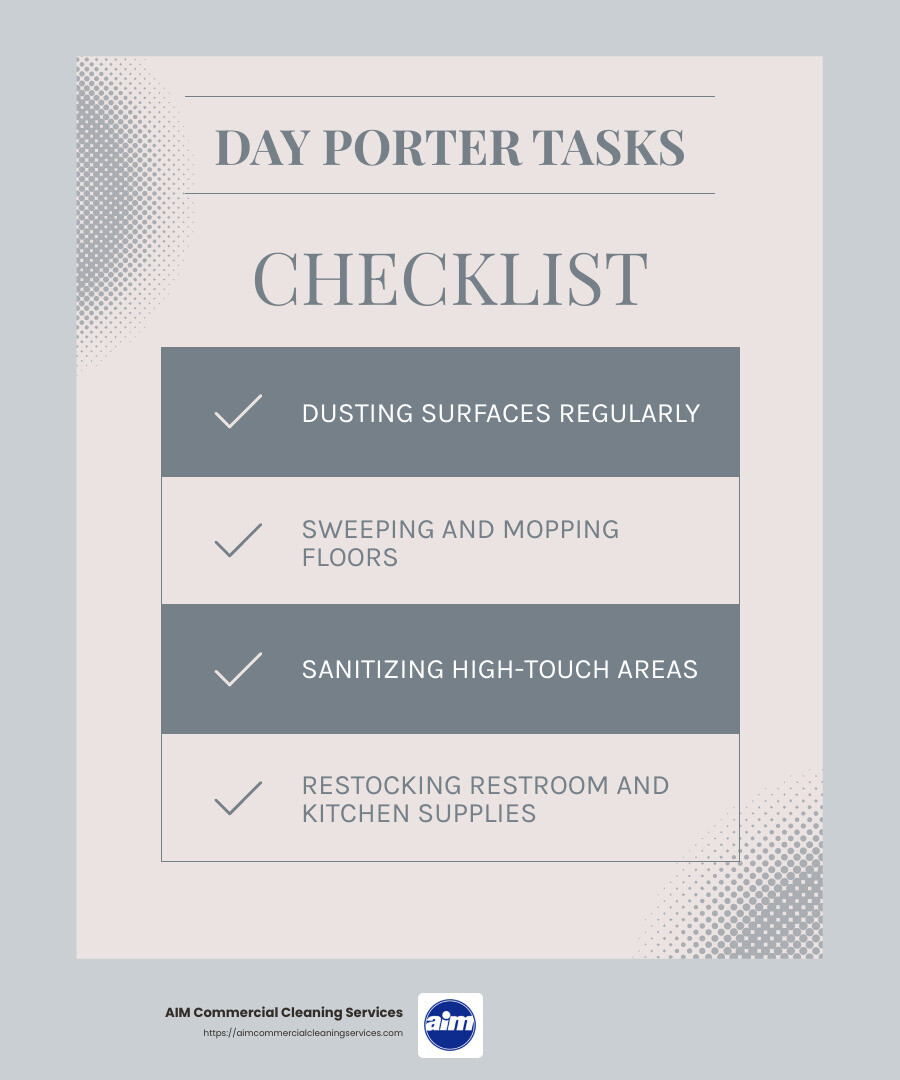 Day Porter Duties Infographic - day porter infographic checklist-light-blue-grey