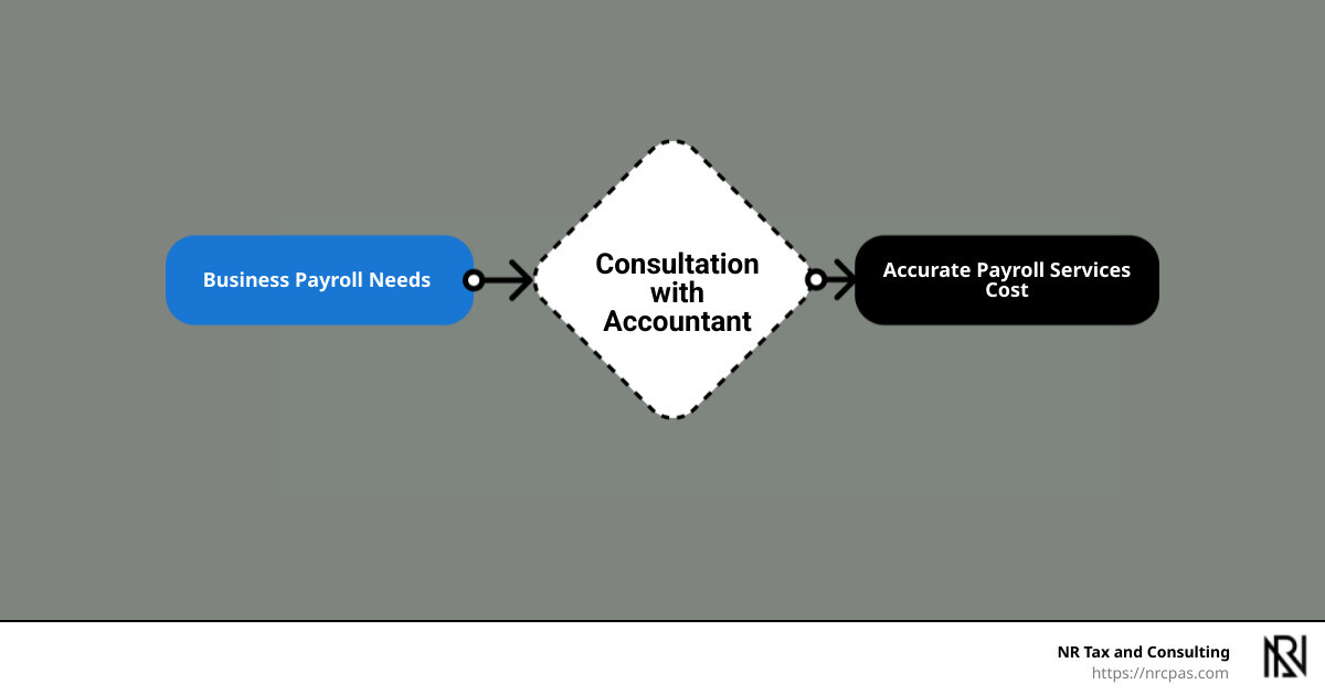 Infographic detailing common payroll services and their average costs - how much do accountants charge for payroll services infographic flowmap_simple