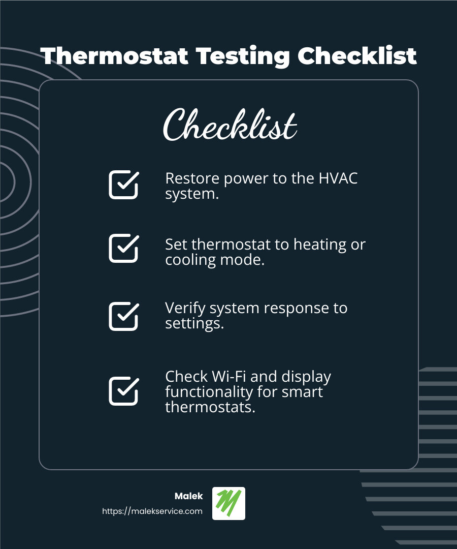 Testing your thermostat ensures it functions correctly and provides comfort in your home. - thermostat wiring infographic checklist-dark-blue