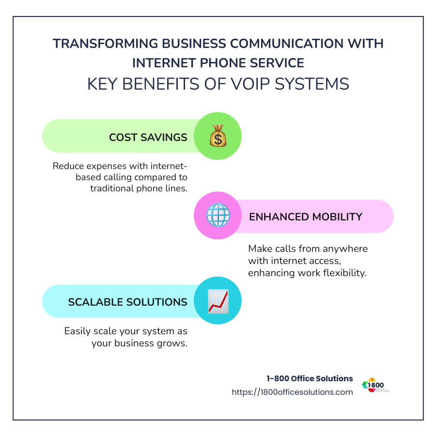 VoIP system benefits infographic - internet phone service for business infographic infographic-line-3-steps-colors