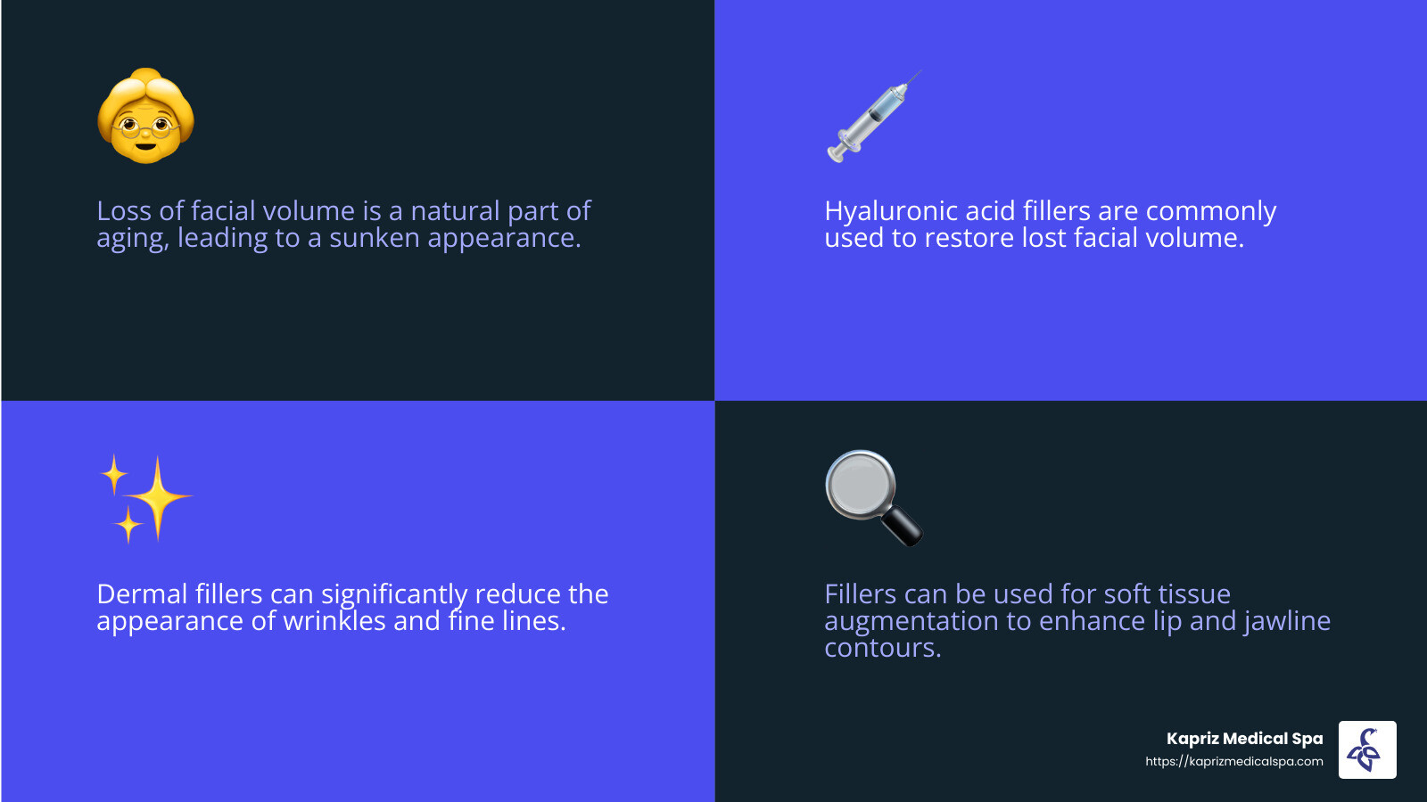 Reduction in wrinkles and fine lines - dermal fillers Jacksonville FL infographic 4_facts_emoji_blue