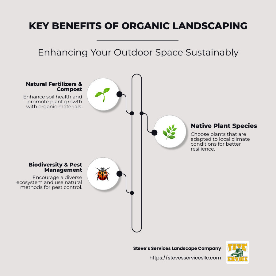 The benefits and elements of organic landscaping in Winchester, MA, illustrated with visuals and key stats - organic landscaping winchester ma infographic infographic-line-3-steps-neat_beige