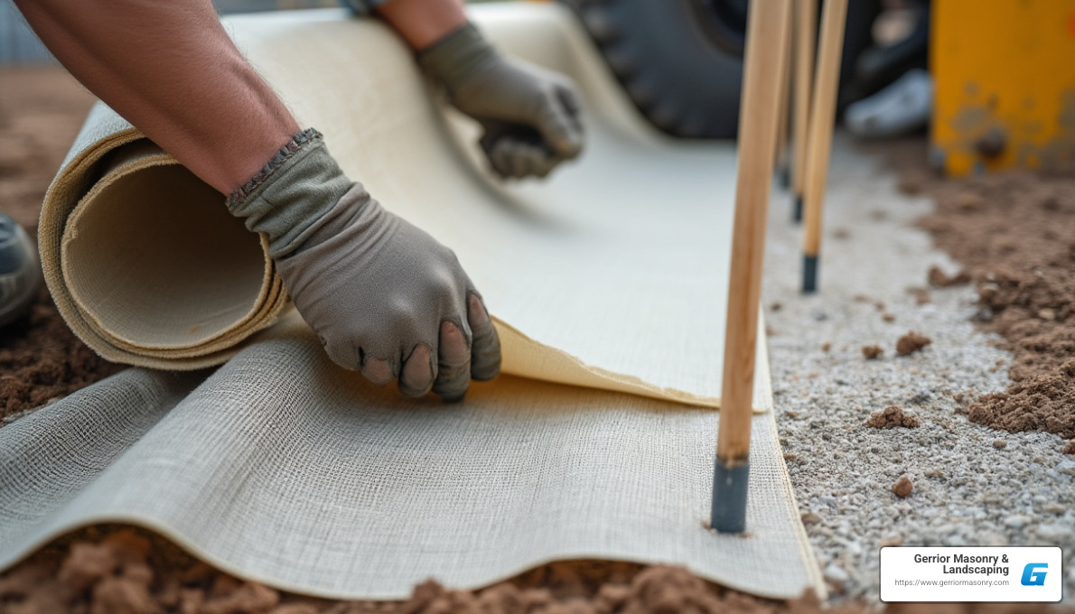 Paving the Path: Step-by-Step Paver Installation Guide 3 Geotextile Fabric Installation - install pavers