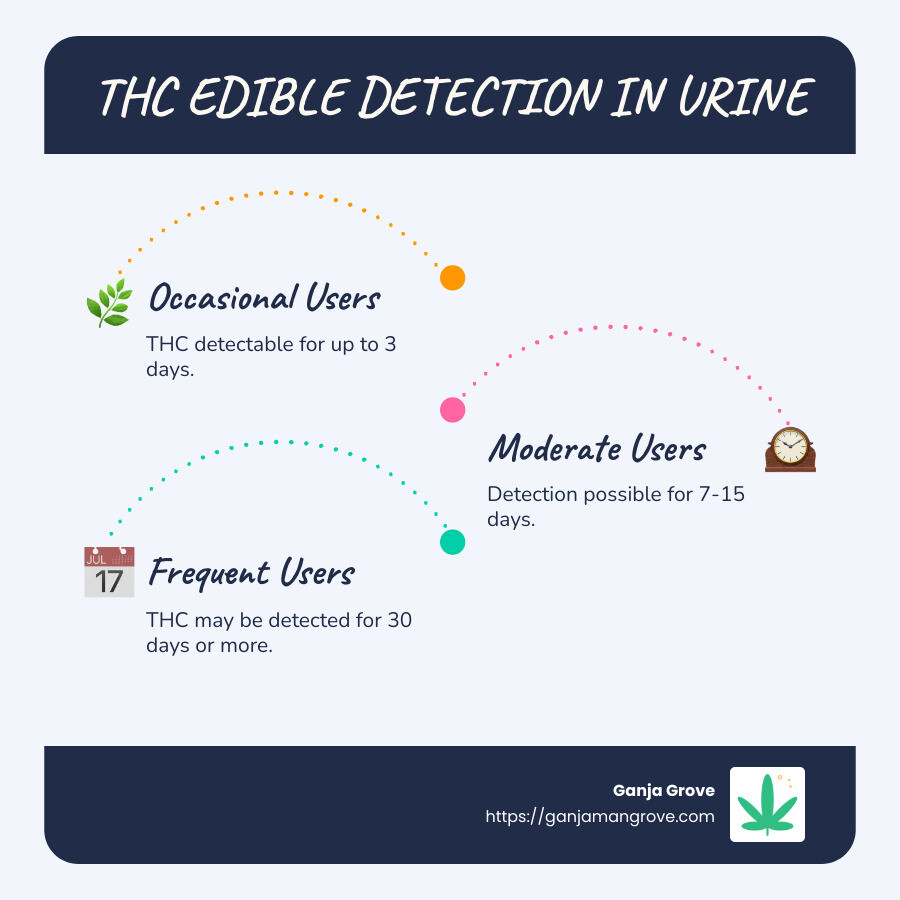 Infographic showing THC Detection Times in Urine: 3-30 Days, Influenced by Use Frequency, Metabolism, Body Fat - how long thc edible stay in urine infographic infographic-line-3-steps-blues-accent_colors