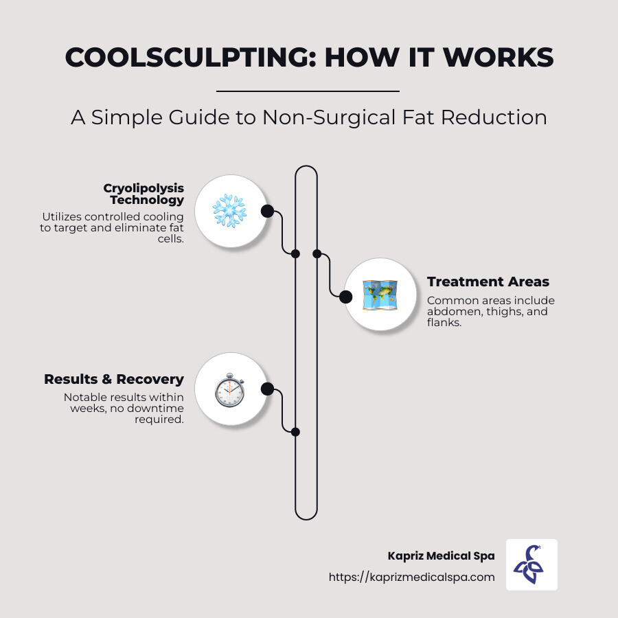 Infographic illustrating CoolSculpting benefits and process at a glance - CoolSculpting Jacksonville infographic infographic-line-3-steps-neat_beige