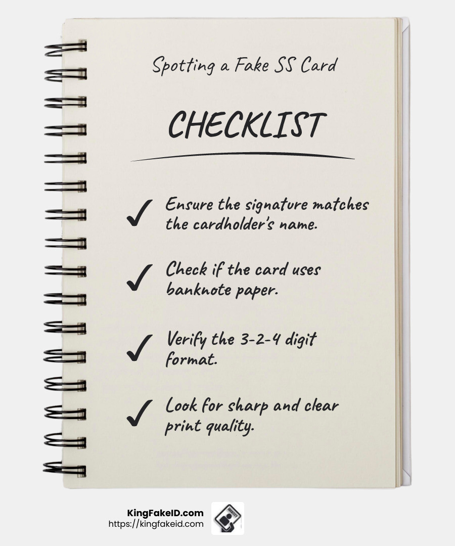 Tips for Spotting a Fake Social Security Card - real vs fake social security card infographic checklist-notebook